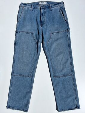(34x32) Hollister Men's Loose Carpenter Jeans In Medium Wash Blue (Like New)